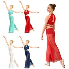 Kids Girls Jumpsuit Performance Bodysuit Sleeveless Lyrical Stage Dancewear