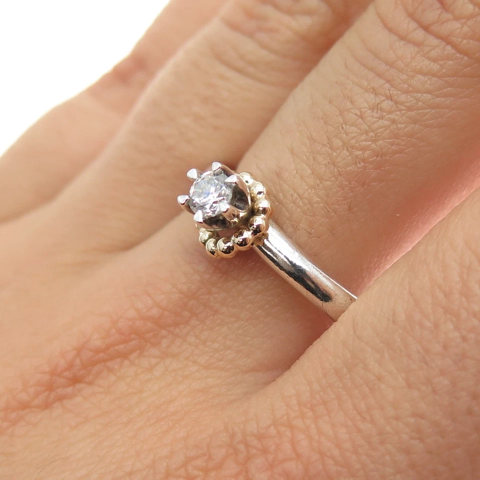 PANDORA 925 Sterling Silver & Gold Round-Cut C Z Ring Size 9 - Image 2 of 4