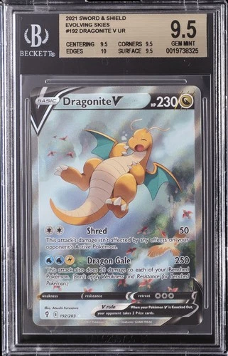 2021 POKEMON SWORD & SHIELD EVOLVING SKIES V UR #192 DRAGONITE BGS 9.5