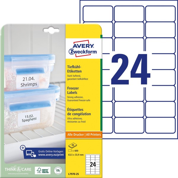 Avery Zweckform L7970-25 TiefküHletiketten 600 Stk. 63.5X33.9Mm A4 Weiß-image