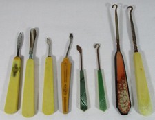 Vintage French Ivory Celluloid Manicure Tools  Shoe / Boot Button Hooks  Rusty