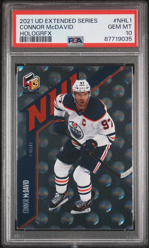 2021 UD EXTENDED SER HOLOGRFX #NHL1 CONNOR MCDAVID PSA 10