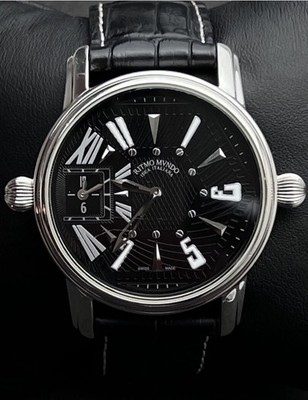 RITMO MUNDO Forum Dual Time Men's 42mm Swiss Quartz Watch SS Black Dial Leather