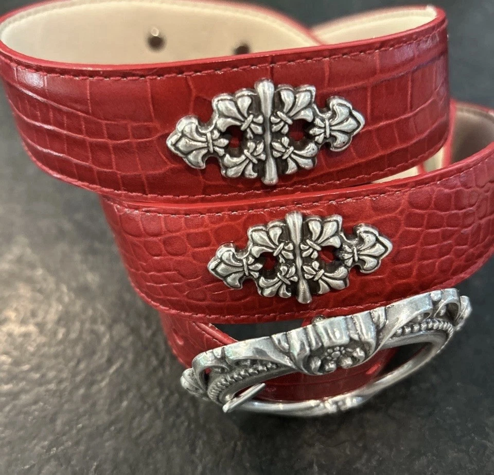 Coldwater Creek Womens XL Red Crocodile Leather Thin Belt Coldwater Creek Red Belts for Women for sale | eBay main image 3
