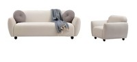 Wohnzimmer-Set 2Tlg 3-Sitzer Mit Sessel Weiß Einfarbig Modern Design