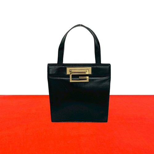 GUCCI G Logo Metal Handbag leather black 54319