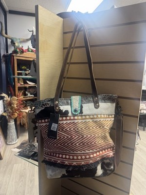 Myra- FADING VERMILLION TOTE BAG RUG, LEATHER, CANVAS & HAIRON