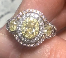 1.07 CARAT FANCY YELLOW FANCY LIGHT PINK & CLEAR DIAMOND RING 14K WH GOLD SIZE 7