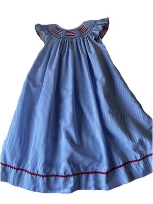 SOUTHERN SUNSHINE Smocked Bishop Dress Blue& white with Flags  Size 2T