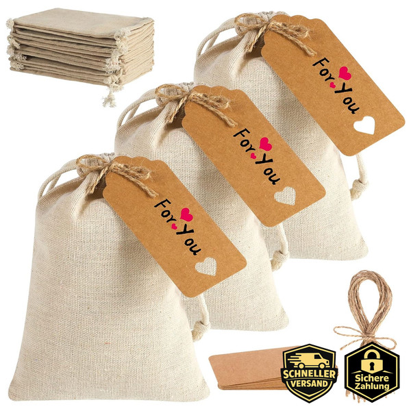 Jute GeschenktüTen 12 StüCk Mit Kordelzug 18X13Cm Klein Geschenk Taschen-image