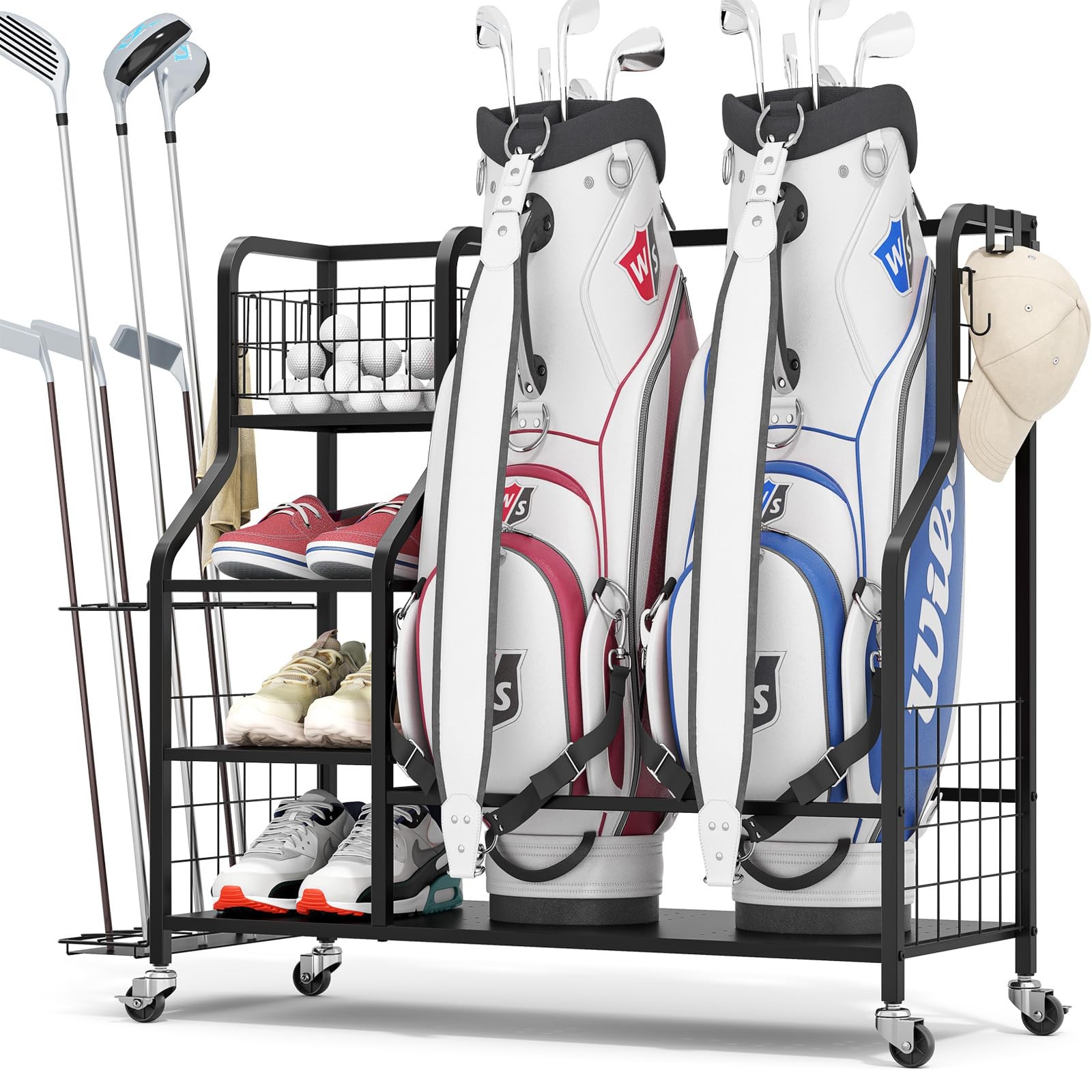 Storage Organizer For Garage, Bag Rack With Lockable Wheels,