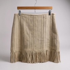 Ralph Lauren Pencil Skirt Leather Fringe Trim Woven Explorer Sand Size 14 NWT