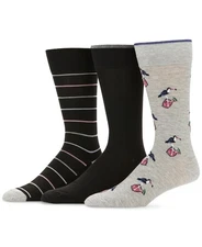 Perry Ellis Mens Festive Graphic 3pk Socks Size 7-12