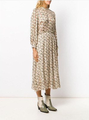 Sandro Paris Damen Midi Kleid Seidenmischung beige bedruckt Stiefel Gr.1 S 36 SFPRO006