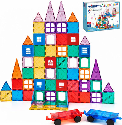Magnetic Tiles,102Pcs Magnetic Building Blocks 3D Clear Construction Playboards,