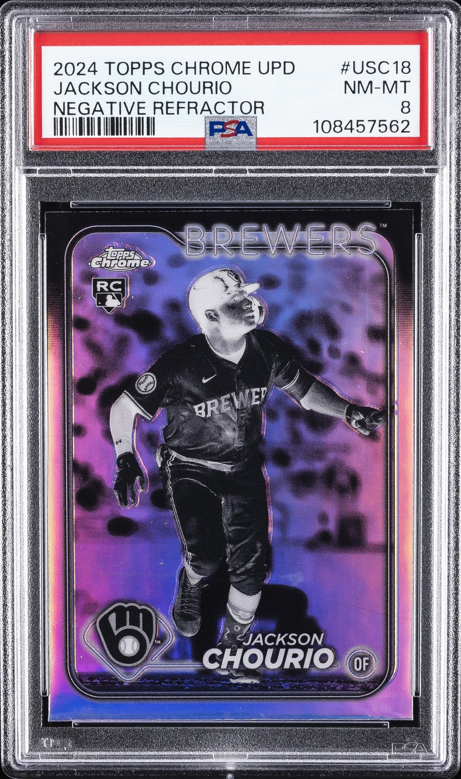 2024 TOPPS CHROME UPDATE NEGATIVE REFRACTOR #USC18 JACKSON CHOURIO RC PSA 8