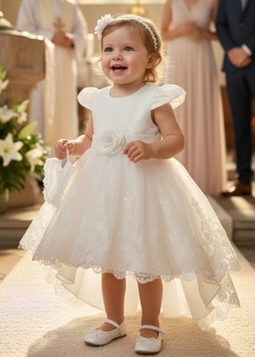 Taufkleid Mädchen Gr. 92 98 (2-3 Jahre) Spitze Vokuhila Hochzeit Party Ivory