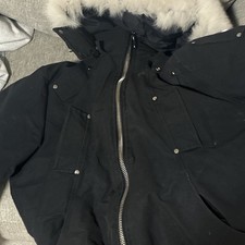 Moose Knuckles Mens Black Hooded Fur Trim Dow...
