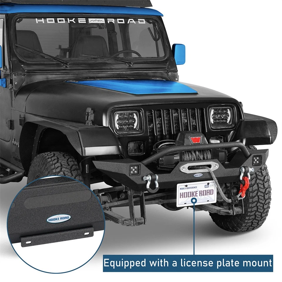 Parachoques delantero para Jeep Wrangler YJ TJ 1987-2006 con anillos en D luces LED placa de cabrestante Foto 2 de 4