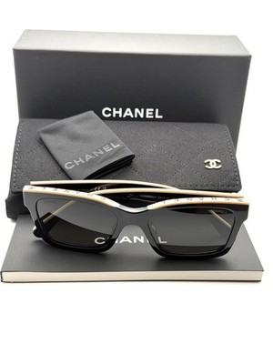 Chanel CH5417A Square Black & Beige Acetate Sunglasses New With Tags