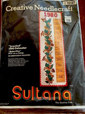 SULTANA Jeweled 1980 Butterflies Calendar Needlecraft Kit-#32127 New/SEALED