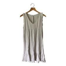 Umgee Linen Cotton Boho Dress Fringe Hem Ruffle Sz M Festival Coastal Cowgirl