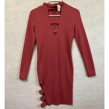 Love by Chesley Dress Womens Small Pink Bodycon Long Sleeve Cut Out Mini Modern