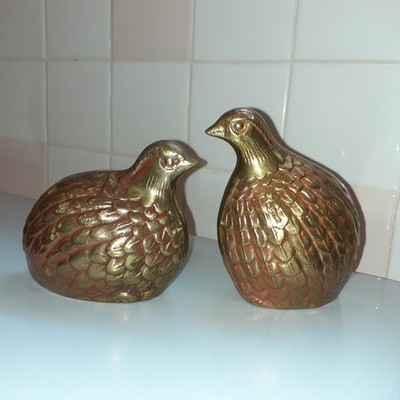 Vintage Solid Brass Adorable Pair of Quails Figurines