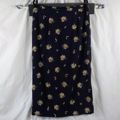 Source Unknown Women's Dark Blue Floral Pencil Knee Length Skirt Size 14