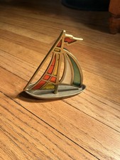 Vintage Brass Stained Glass Sailboat Decoration