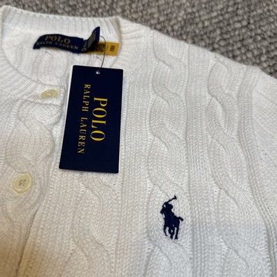 Polo Ralph Lauren Women's Cable Knit Cardigan Sweater White Cotton