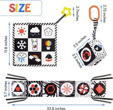 3 Pcs Black and White High Contrast Baby Toys, 0-6 Months, Sensory Soft Book,...