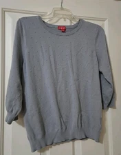 Women's XL ELLE Swiss Dot Pullover Sweater Crewneck Long Sleeve Ribbed Trim Gray