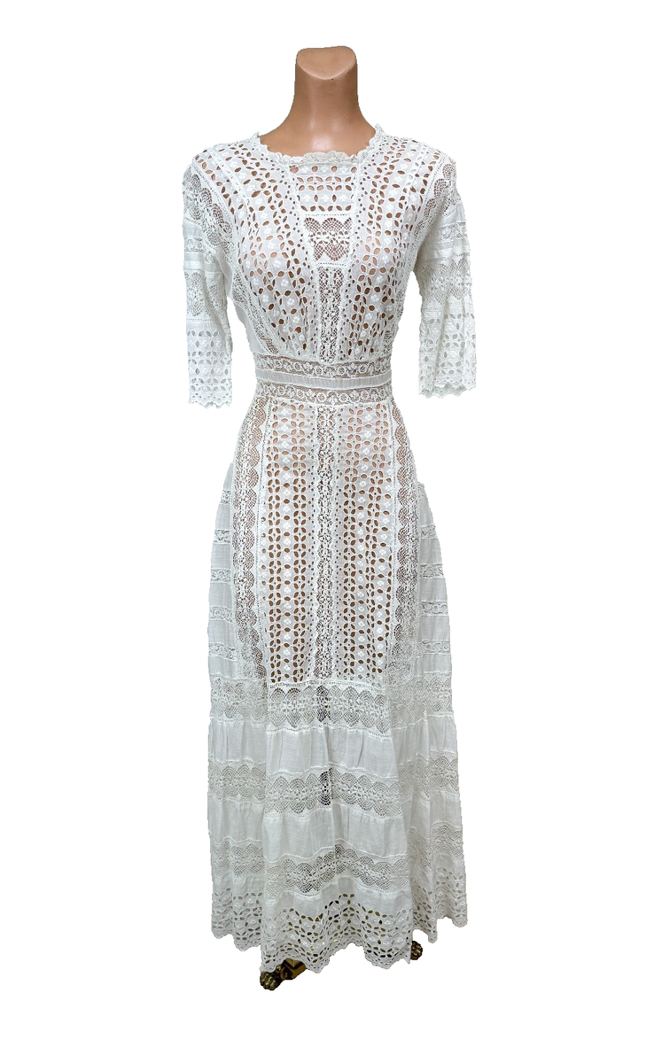 yellow dress with white lace Nellie Lace Dress in Yellow Multi main image 1