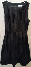 Calvin Klein Black Textured Fit Flare Dress Size 12 Gold Zipper