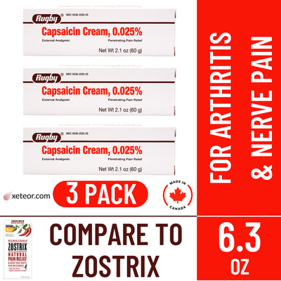 イソジン Capsaicin Cream 0.025% – Rugby | Compare to Zostrix – 3 Pack (2 oz