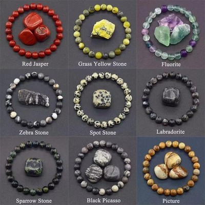 Natural Stone Symbolic Beaded Bracelet Women Men Anxiety Relief Protection Money