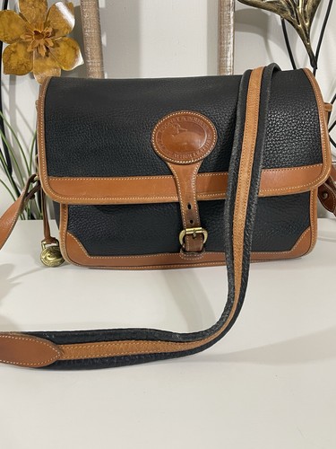 Vintage Dooney & Bourke Leather Black Tan Carrier Shoulder Purse - Picture 4 of 13