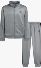 New Reebok Boys Zipup Tracksuit Size 8 Gray With Black Stripe 