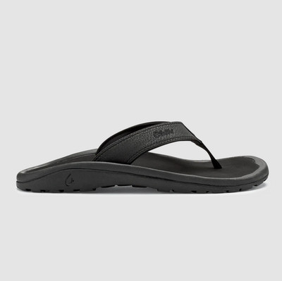 AUTH OluKai 'Ohana Men's Beach Sandals Black Water Resistant Comfort Flip Flops