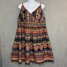 SHEIN Curve 1X Southwest Art to Wear Baby Doll Empire Waist Mini Dress Black