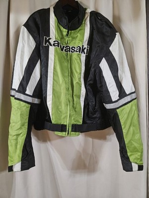 ジャケット・アウター Leather Motorcycle Jacket Vintage Vintage Kawasaki ZX Rider green motorcycle jacket Authentic
