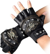 Motorcycle Skull Fingerless Leather Gloves Men Harley Touch Half Fingertip L