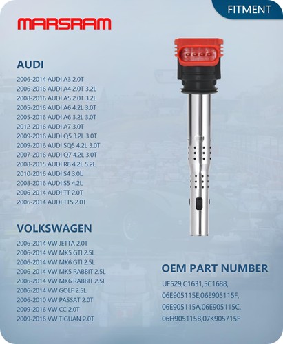 Ignition Coil Pack UF529 for Audi VW A3 A4 A5 R8 Jetta GTI Golf Passat 4pcs - Picture 2 of 6