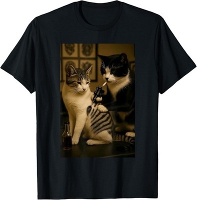Vintage Cat Smoking Tattoo Inked Kitty Artist Funny Meme T-Shirt