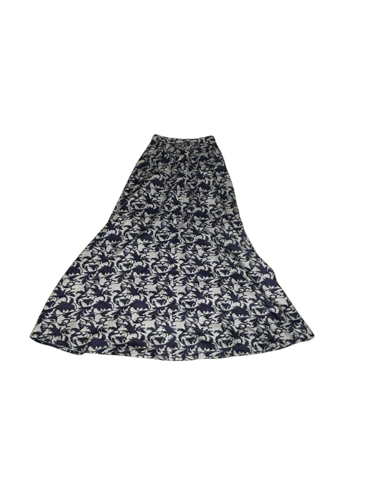 Vestido de baile de maçã gasto maxi saia azul marinho branco floral forrado completo formal tamanho 8 - Imagem 3 de 4