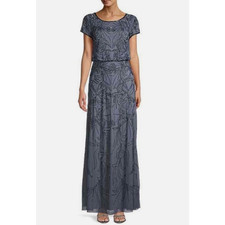 NEW Adrianna Papell Beaded Gown Dusty Blue Womens Size 4 Sequin Formal Wedding
