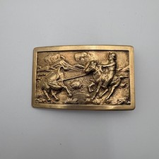 Vintage Western Cowboy Rodeo Belt Buckle Horse Bull Rider Metal