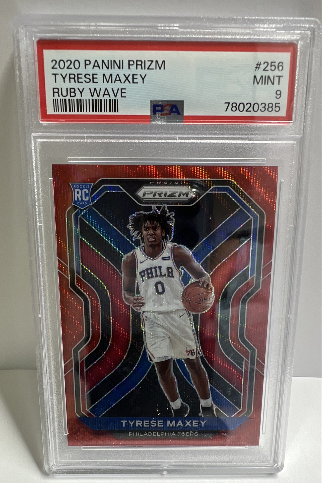 2020-21 Panini Prizm - Tyrese Maxey #256 Ruby Wave Prizm (RC) PSA 9