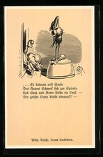 Artist postcard Wilhelm Busch: it curves full of agony, Hans Huckebein